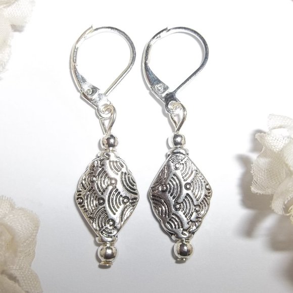 Silver Earrings Dangle Drop Lever Back Jewlery Gift Idea for Her Girl Woman 8132 - Picture 1 of 7